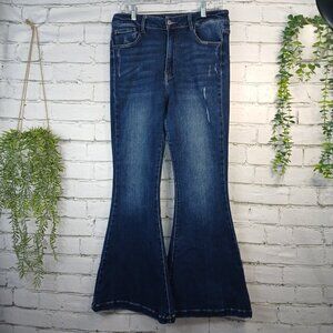 WOMENS KANCAN Dark Wash JEANS ULTRA HIGHRISE SUPER FLARE Hippie Boho Y2k  Sz 30